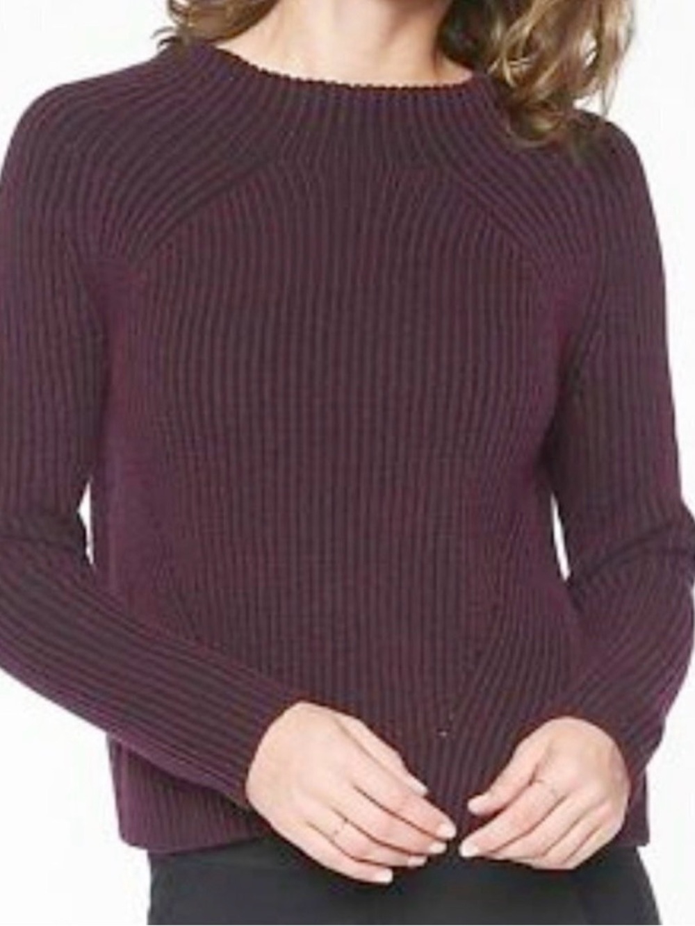 Athleta Rib-Knit Crewneck Sweater in Deep Plum